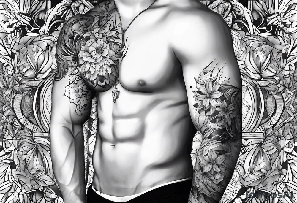 Two separate pieces one for day and one for night placed on each side of the chest on a man tattoo idea