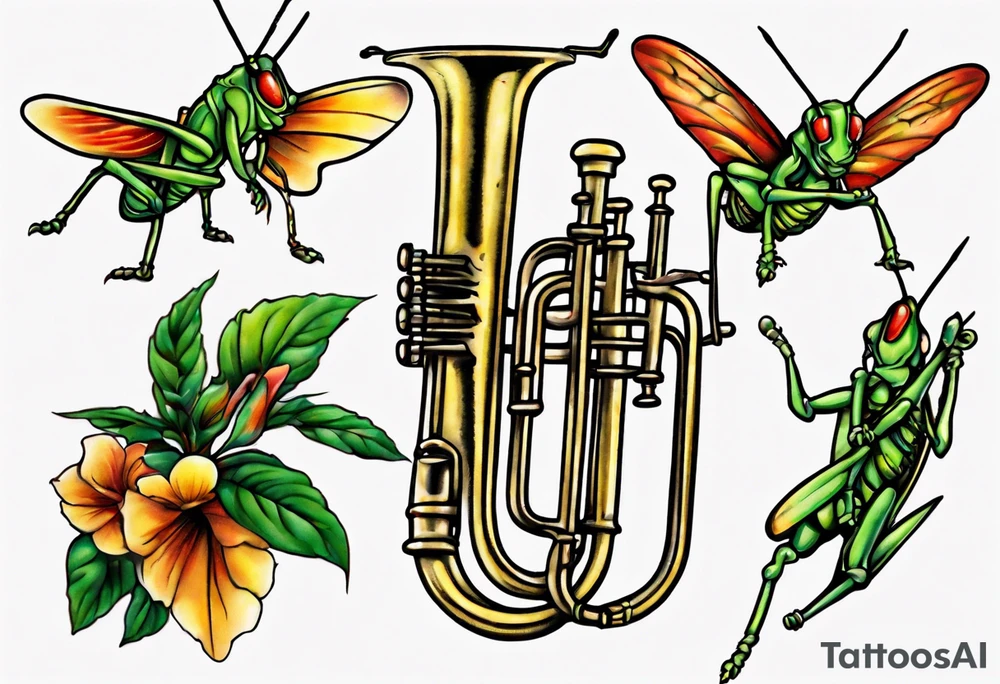 grasshopper playing trumpet tattoo idea