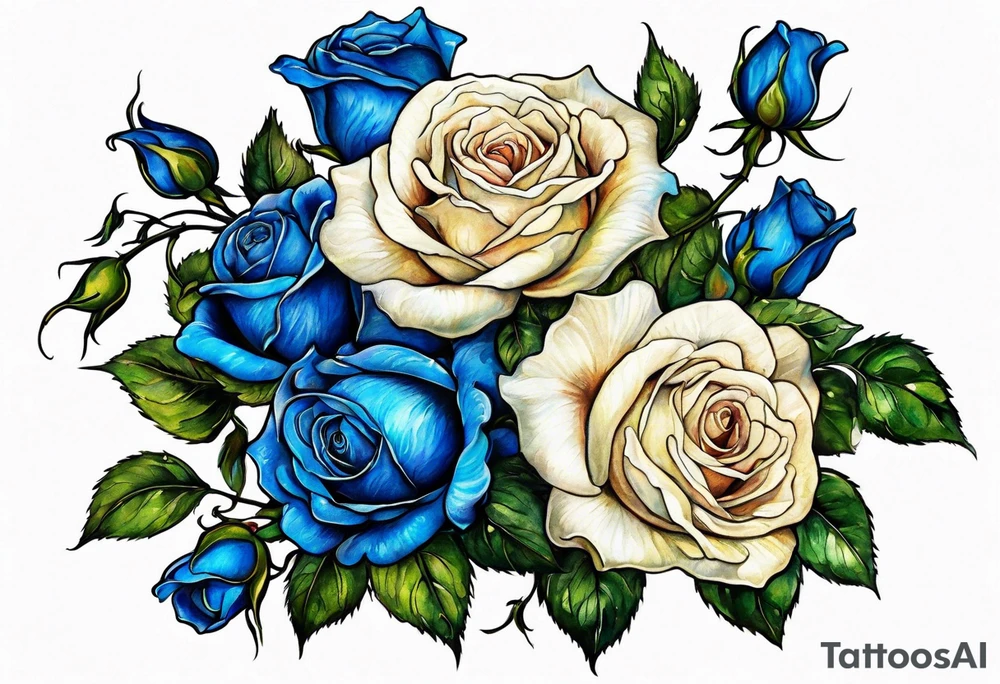 bouque of blue roses dragon tattoo idea