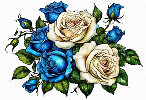 bouque of blue roses dragon tattoo idea