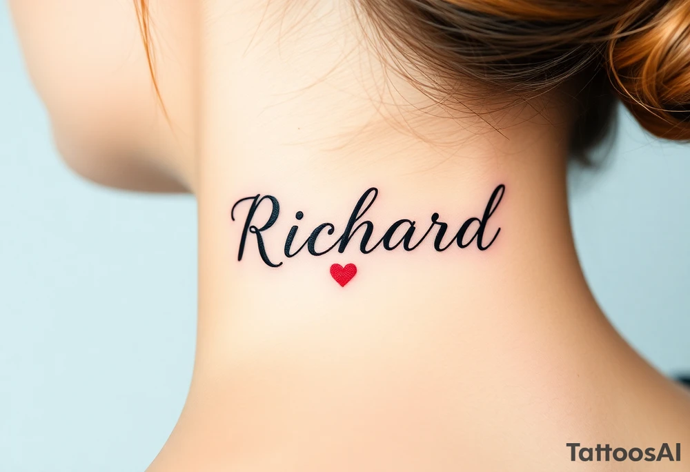 The name Richard in pretty handwriting with a heart for the dot on the i on my neck tattoo idea