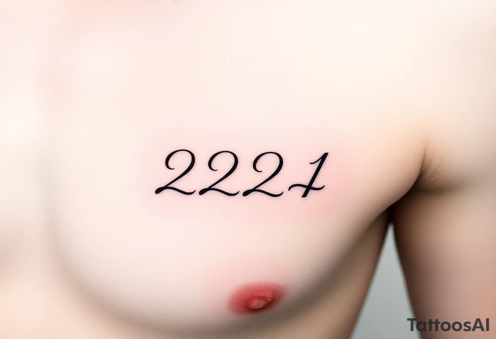 224 tattoo on ribcage under chest left side an elegant handwritten calligraphy style. The digits are slightly italicized with a smooth flowing script. The lines are clean, refined, and slightly bold at the base, giving a subtle brush-pen effect. tattoo idea