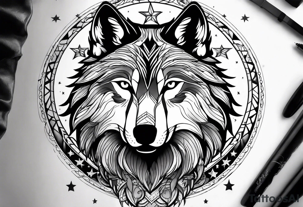 wolf in a moon tattoo idea