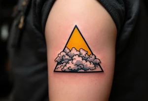 A yellow triangle representing air, drawn with wispy cloud-like textures inside. tattoo idea