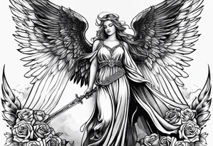angel with skull head tattoo idea