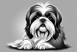 Design a small outline tattoo of a Shih Tzu with long hair flowing, capturing its adorable and regal presence. tattoo idea