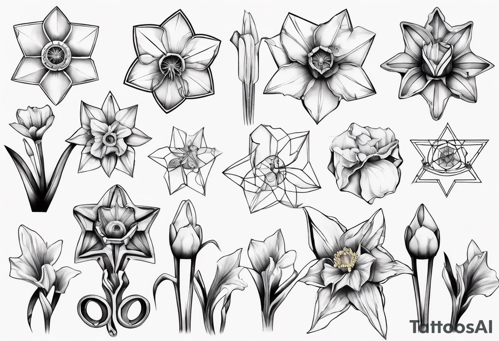 fineline, Daffodil, geometric tattoo idea