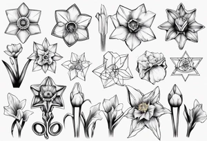 fineline, Daffodil, geometric tattoo idea
