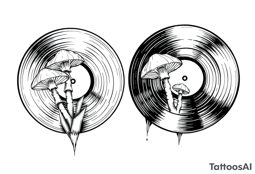 two vinyl records with mushrooms tattoo idea