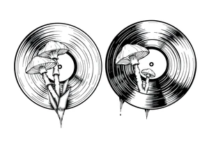 two vinyl records with mushrooms tattoo idea