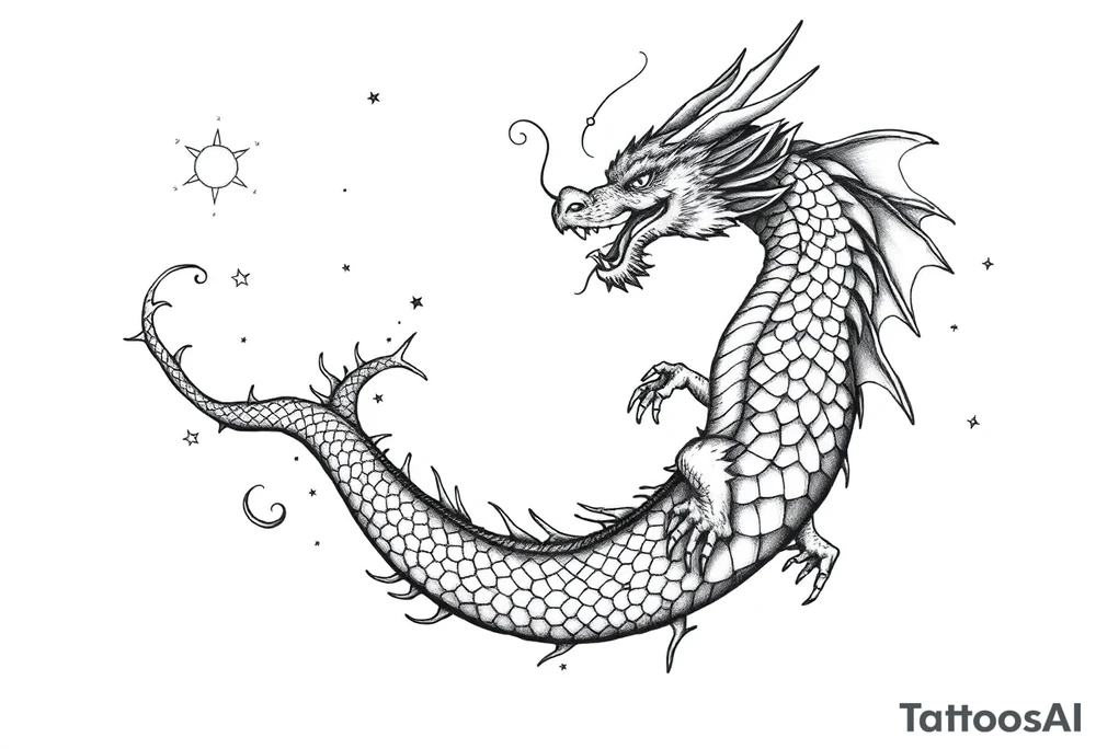 dragon number 8 positive projection, universe, phoenix tattoo idea