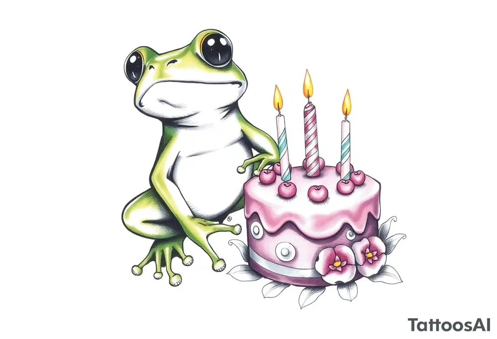 Fun hippie frog and a birthday cake tattoo idea