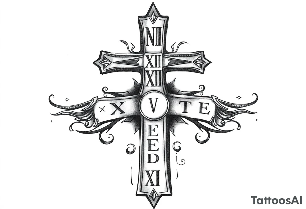 Cross tattoos for arm with Roman numerals for kids birthday tattoo idea