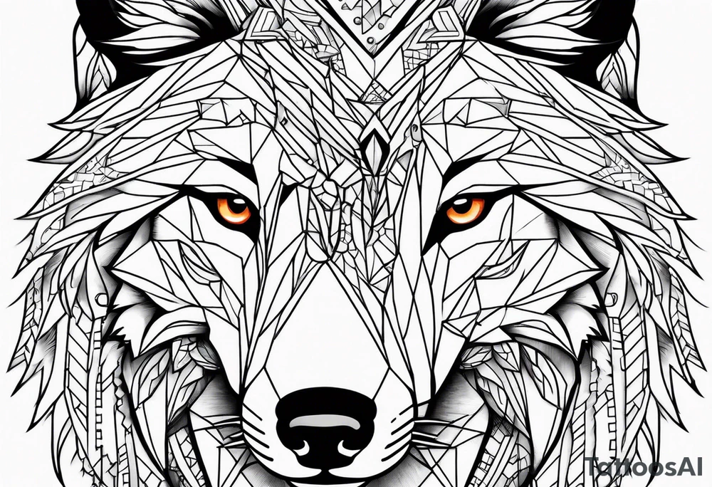 with a geometric wolf and a pattern around it tattoo idea with a geometric wolf and a pattern around it tattoo idea