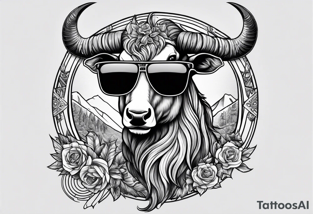 capricorn with sunglasses and gun tattoo idea