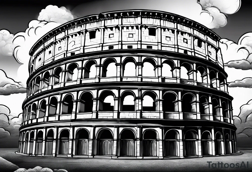 Roman colosseum with clouds tattoo idea