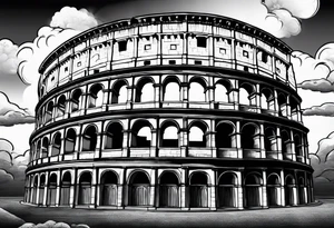 Roman colosseum with clouds tattoo idea