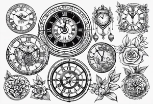 Multiple Children’s name, multiple time piece, date of birth tattoo idea