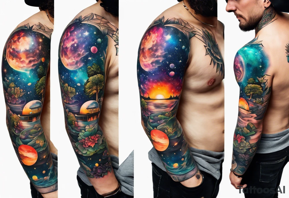 tattoo of glass animals in Amsterdam canal featuring colours of galaxies and the universe tattoo idea