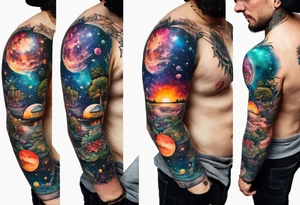 tattoo of glass animals in Amsterdam canal featuring colours of galaxies and the universe tattoo idea