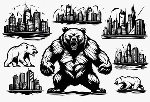 Angry bear coming up behind a city tattoo idea