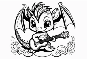 cute baby dragon with guitar tattoo idea
