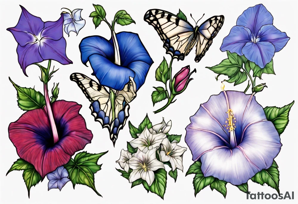 Morning glory and larkspur outlining a heart tattoo idea