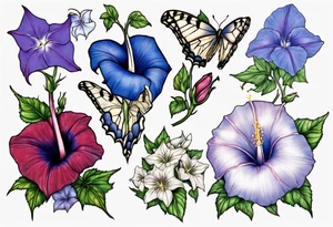 Morning glory and larkspur outlining a heart tattoo idea