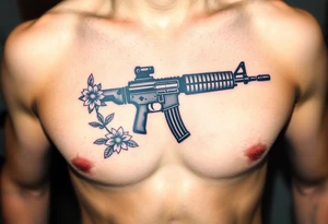 ak 47 black silhouette with floreal details tattoo idea
