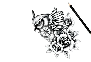 an owl,compass,roses, tattoo idea