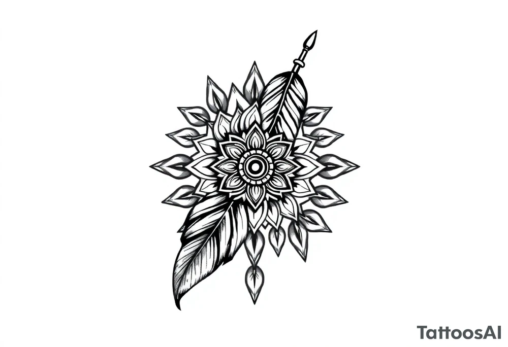 spiritual feather indian mandala shaman tattoo idea
