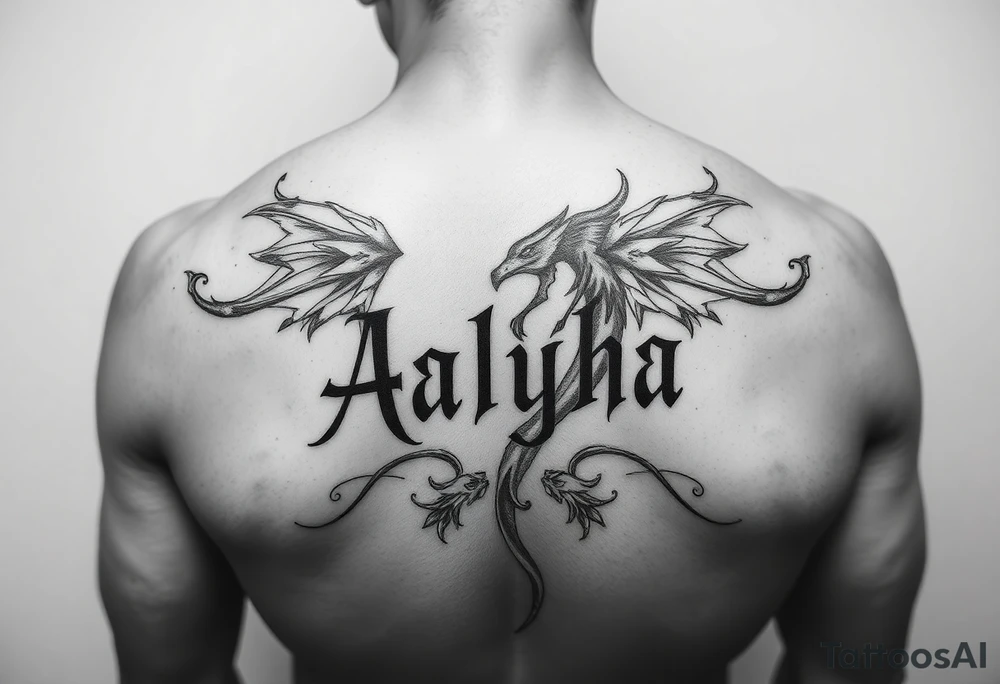 name is Aalyha, zodiac aquarius, white an black realistic thug tattoo idea