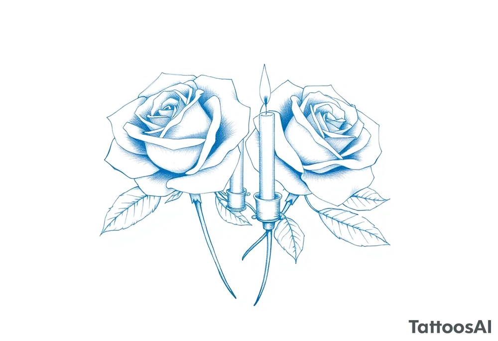 Two roses, short candles, blue tattoo idea