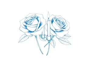 Two roses, short candles, blue tattoo idea