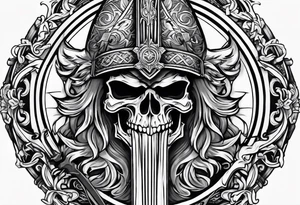 Valhalla church sword shield axe tattoo idea