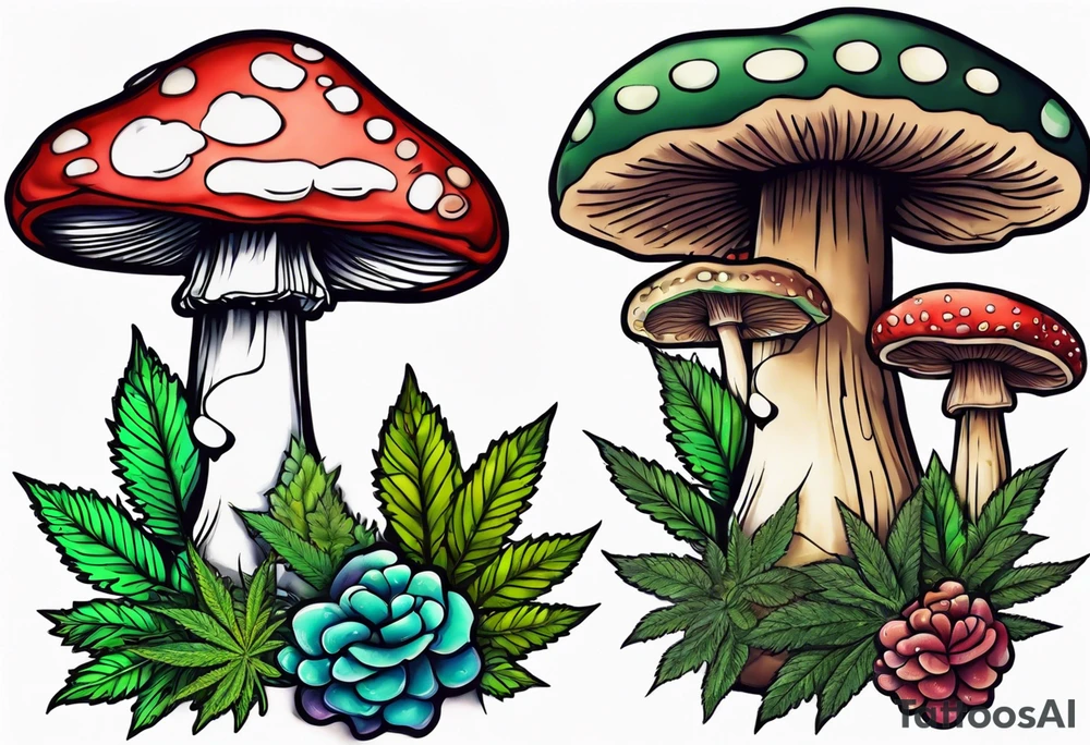 shroom and marijuana tattoo tattoo idea