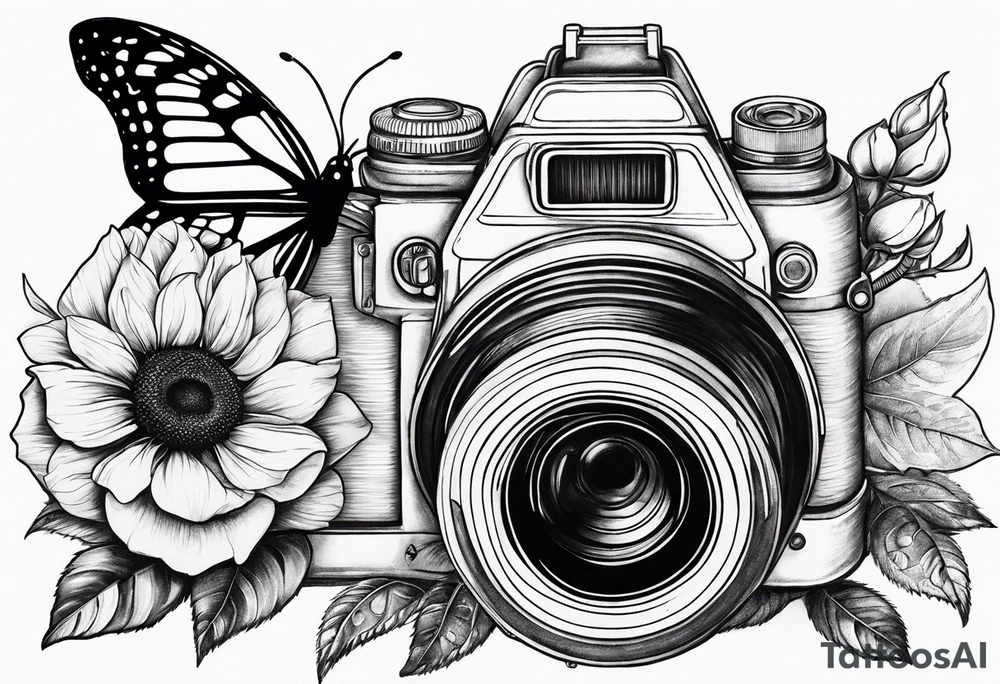 Flower : rose , sunflower, camera, butterfly tattoo idea