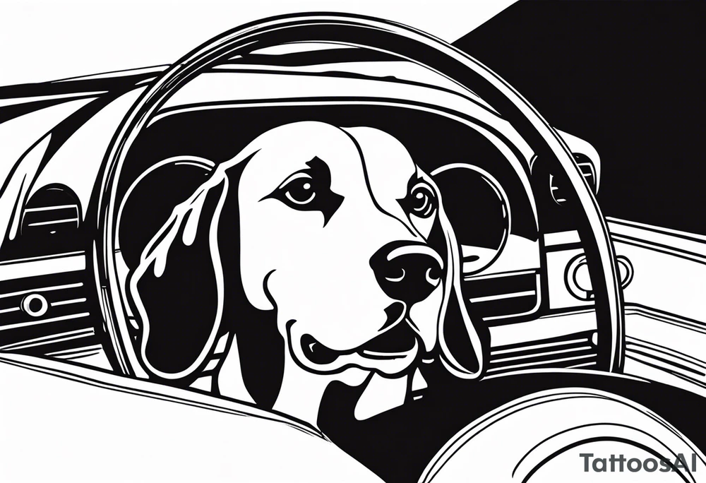 a beagle lying on top of a car steering wheel tattoo idea