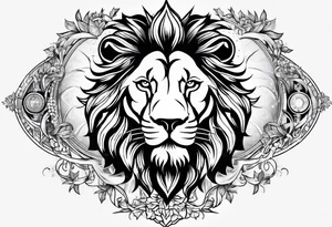 Shoulder  tatoo  include  compass,lion and a man. tattoo idea