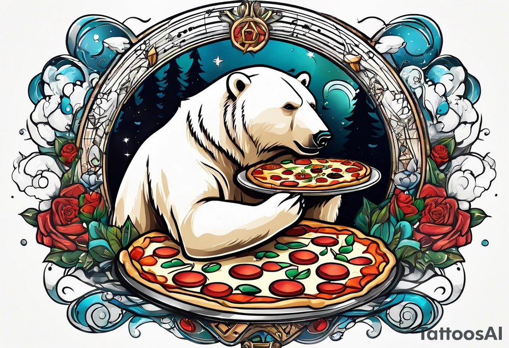 polar bear music pizza tattoo idea