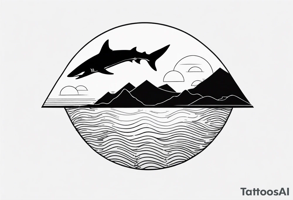 shape of a shark circling an island tattoo idea