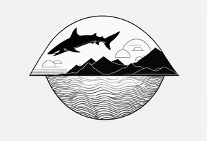 shape of a shark circling an island tattoo idea