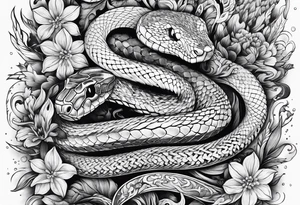 Knife, snake, wildflowers, flames tattoo idea