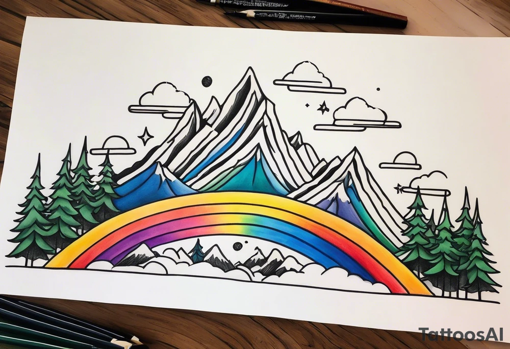 Rainbows and mountain ridges tattoo idea
