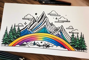Rainbows and mountain ridges tattoo idea