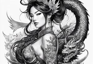 large warrior nymph with dragon tattoo idea