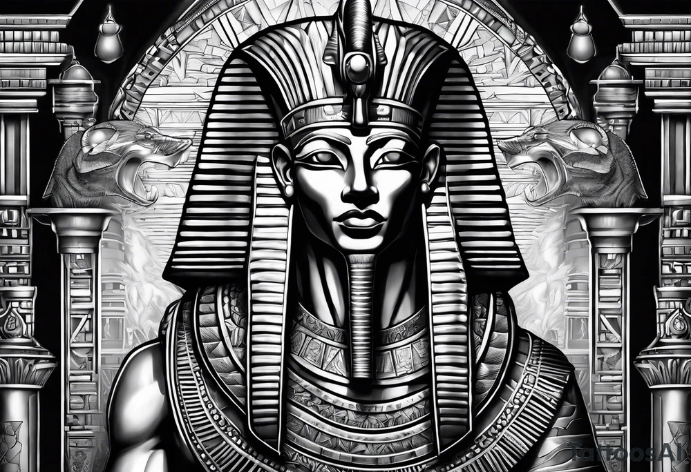 Pharaoh with two Anubis tattoo idea