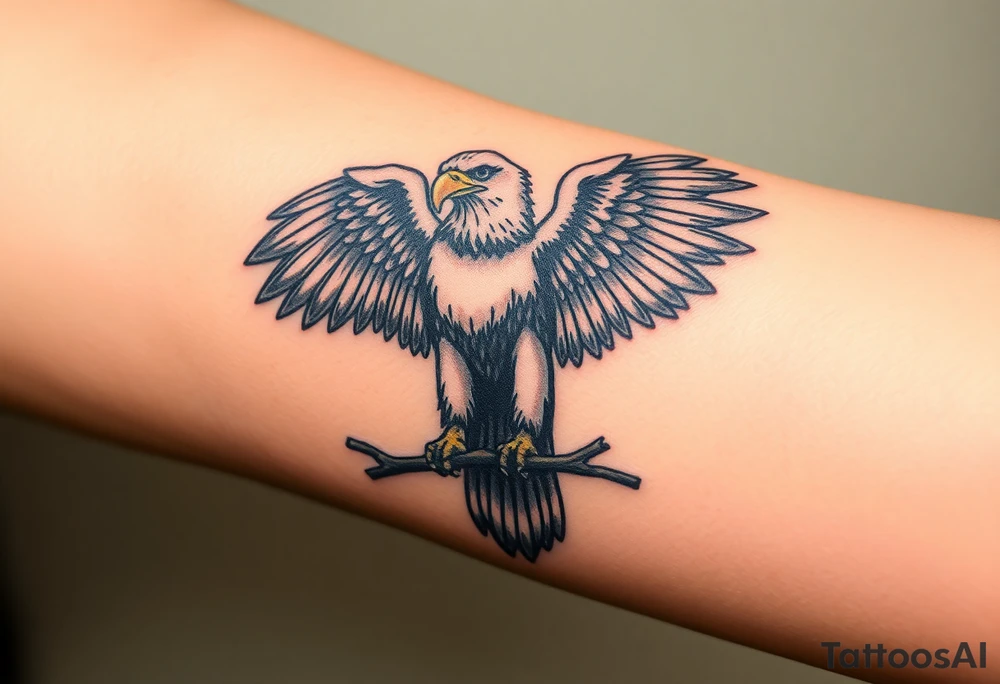 A majestic Moravian eagle perched on a branch, its wings spread wide, symbolizing freedom and strength tattoo idea
