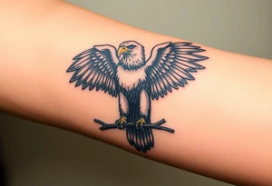 A majestic Moravian eagle perched on a branch, its wings spread wide, symbolizing freedom and strength tattoo idea