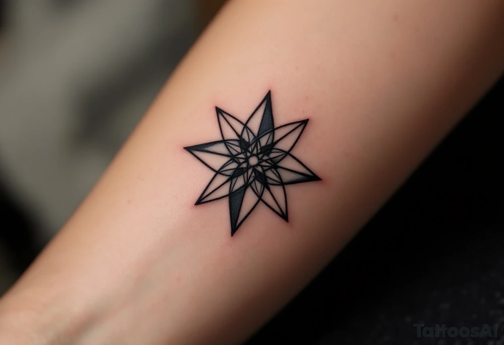 A bold black eight-pointed star tattoo symbolizes balance and cosmic order. tattoo idea